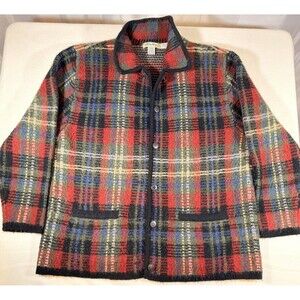 VTG Eddie Bauer Lambswool Plaid Sweater Shacket L Country Academia Cottagecore